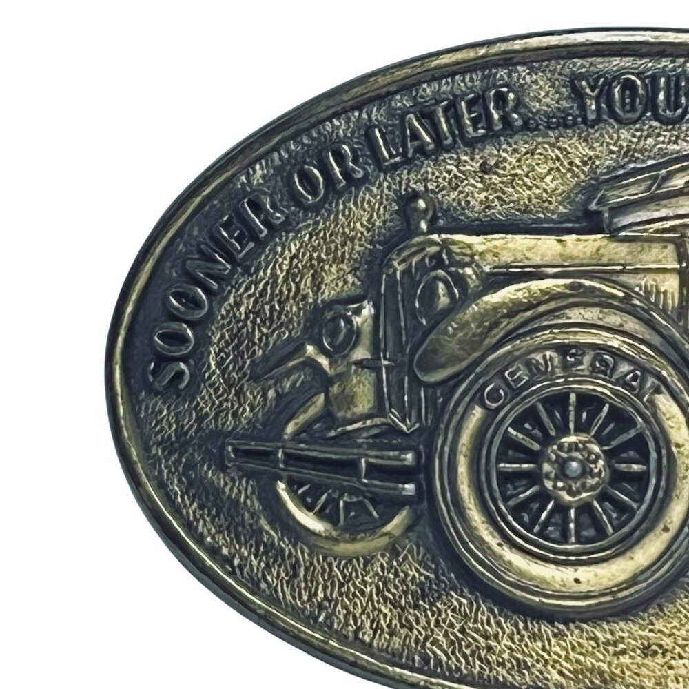 Gold Tone Sooner Or Later...Youll Own Generals Belt Buckle W/ Classic Car (5784) - Picture 2 of 5